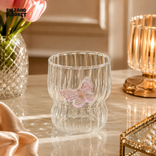 GLASSLUX BUTTERFLY RIBBED CUP – PREMIUM AESTHETIC DRINKING TUMBLER