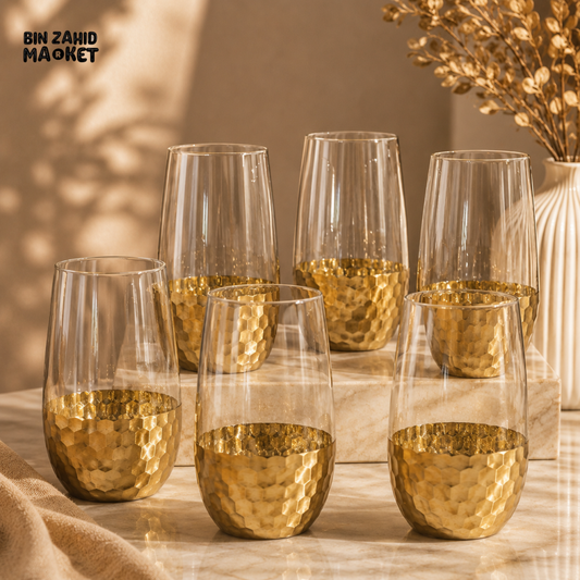 GOLD HAMMERED BASE CRYSTAL GLASS 6 PIECES SET