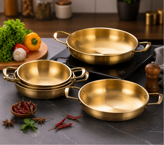 GOLDLUXA CHINA WOK GOLDEN PREMIUM DOUBLE HANDLE NONSTICK KARAHI COOKWARE 24 CM