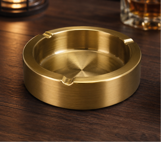 GOLDLUXA GOLDEN BRASS METAL ASHTRAY #7-25 PREMIUM ROUND CIGARETTE & CIGAR HOLDER HEAVY DUTY LUXURY TABLETOP ASH TRAY 9.5CM
