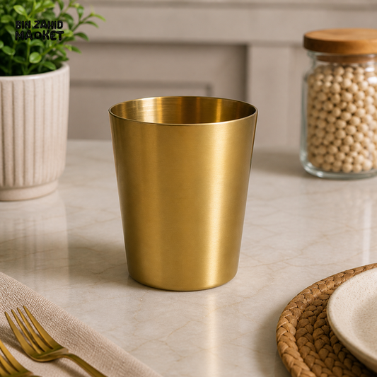 GOLDLUXA GOLDEN DOUBLE PLAIN GLASS PREMIUM STAINLESS STEEL DOUBLE WALL DRINKING TUMBLER 450 ML