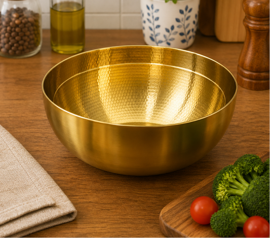 GOLDLUXA GOLDEN GRAVY BOWL PREMIUM STAINLESS STEEL SERVING BOWL KITCHEN DINING SERVEWARE 25 CM