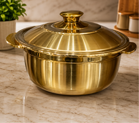 GOLDLUXA GOLDEN HOTPOT STYLE SERVING POT WITH LID PREMIUM HEAT RETENTION CASSEROLE SERVEWARE 22 CM