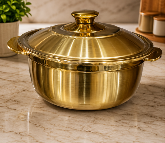 GOLDLUXA GOLDEN HOTPOT STYLE SERVING POT WITH LID PREMIUM HEAT RETENTION CASSEROLE SERVEWARE 24 CM