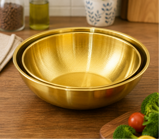 GOLDLUXA GOLDEN MIXING BOWL WITH MEASURING PREMIUM STAINLESS STEEL KITCHEN MIXING & SERVING BOWL 22 CM
