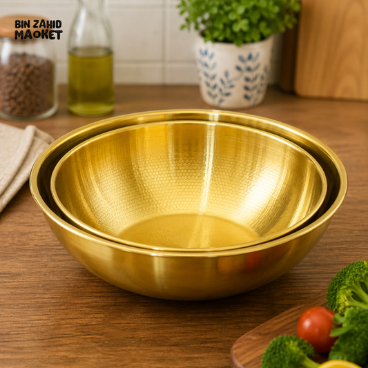 GOLDLUXA GOLDEN MIXING BOWL WITH MEASURING PREMIUM STAINLESS STEEL KITCHEN MIXING & SERVING BOWL 25 CM
