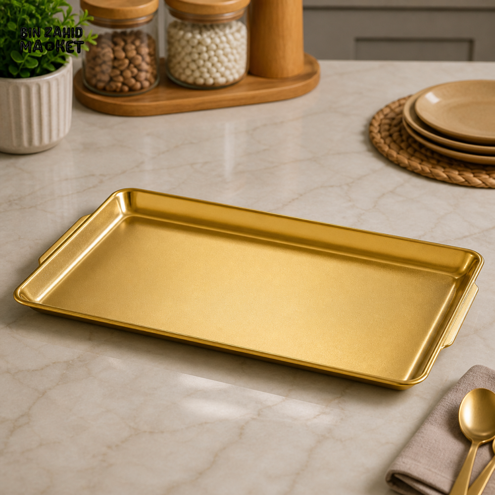 GOLDLUXA GOLDEN RECTANGLE SERVING TRAY PREMIUM METAL DINING & DISPLAY TRAY 40 X 24 CM