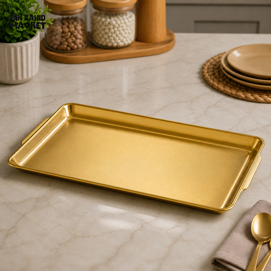 GOLDLUXA GOLDEN RECTANGLE SERVING TRAY PREMIUM METAL DINING & DISPLAY TRAY 40 X 24 CM