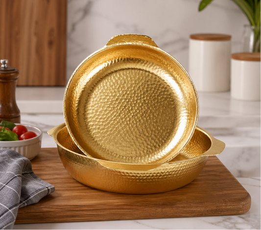 GOLDLUXA GOLDEN TEXTURED SERVING & DECORATIVE BOWL PREMIUM STAINLESS STEEL ELEGANT DINING CENTERPIECE 24 CM