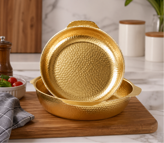 GOLDLUXA GOLDEN TEXTURED SERVING & DECORATIVE BOWL PREMIUM STAINLESS STEEL ELEGANT DINING CENTERPIECE 26 CM