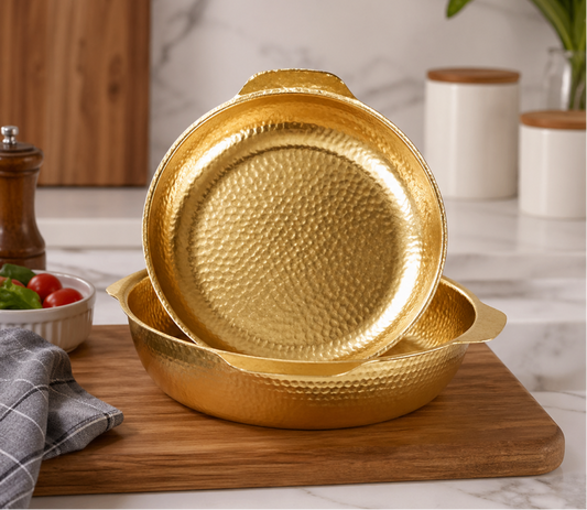 GOLDLUXA GOLDEN TEXTURED SERVING & DECORATIVE BOWL PREMIUM STAINLESS STEEL ELEGANT DINING CENTERPIECE 28 CM