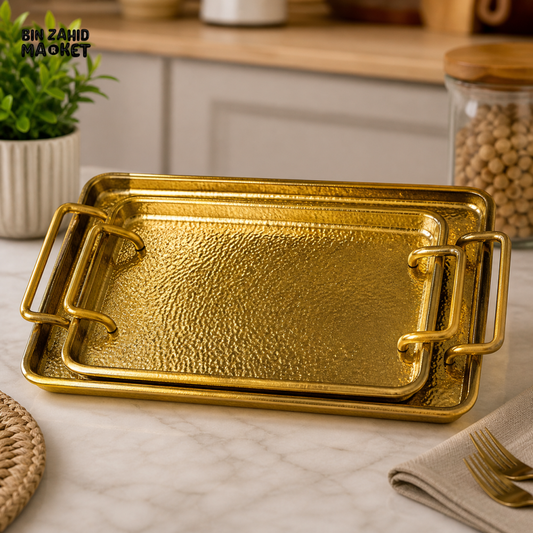 GOLDLUXA RECTANGLE TRAY WITH TEXTURE PREMIUM GOLD METAL SERVING & DECOR TRAY 16 X 30 X 1.5 CM