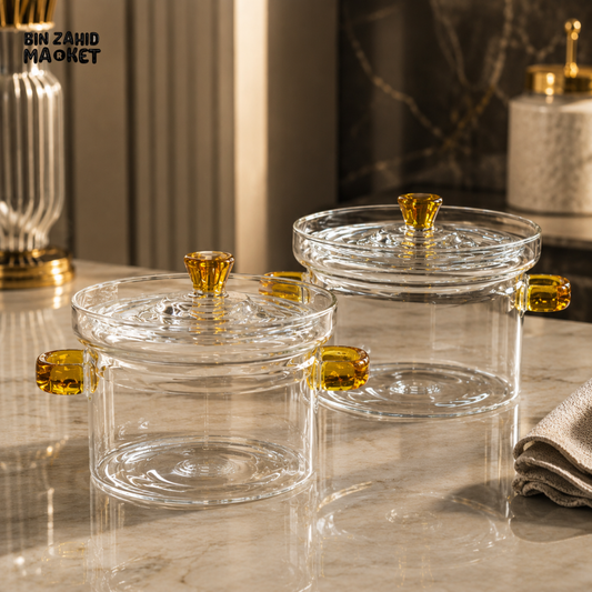 LUXURY AMBER HANDLE GLASS COOKING POT SET