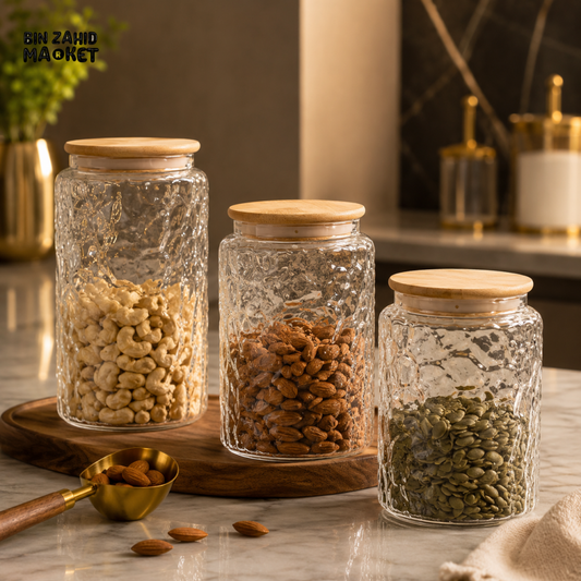 LUXURY CRYSTAL TEXTURE GLASS STORAGE JAR SET