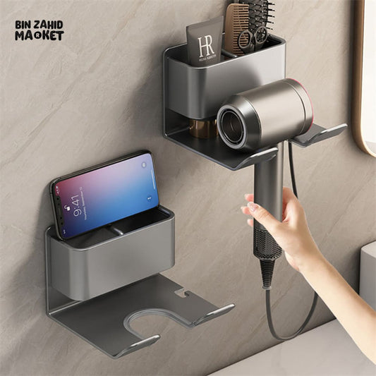 MULTIFUNCTIONAL WALL MOUNT HAIR DRYER & BATHROOM ORGANIZER