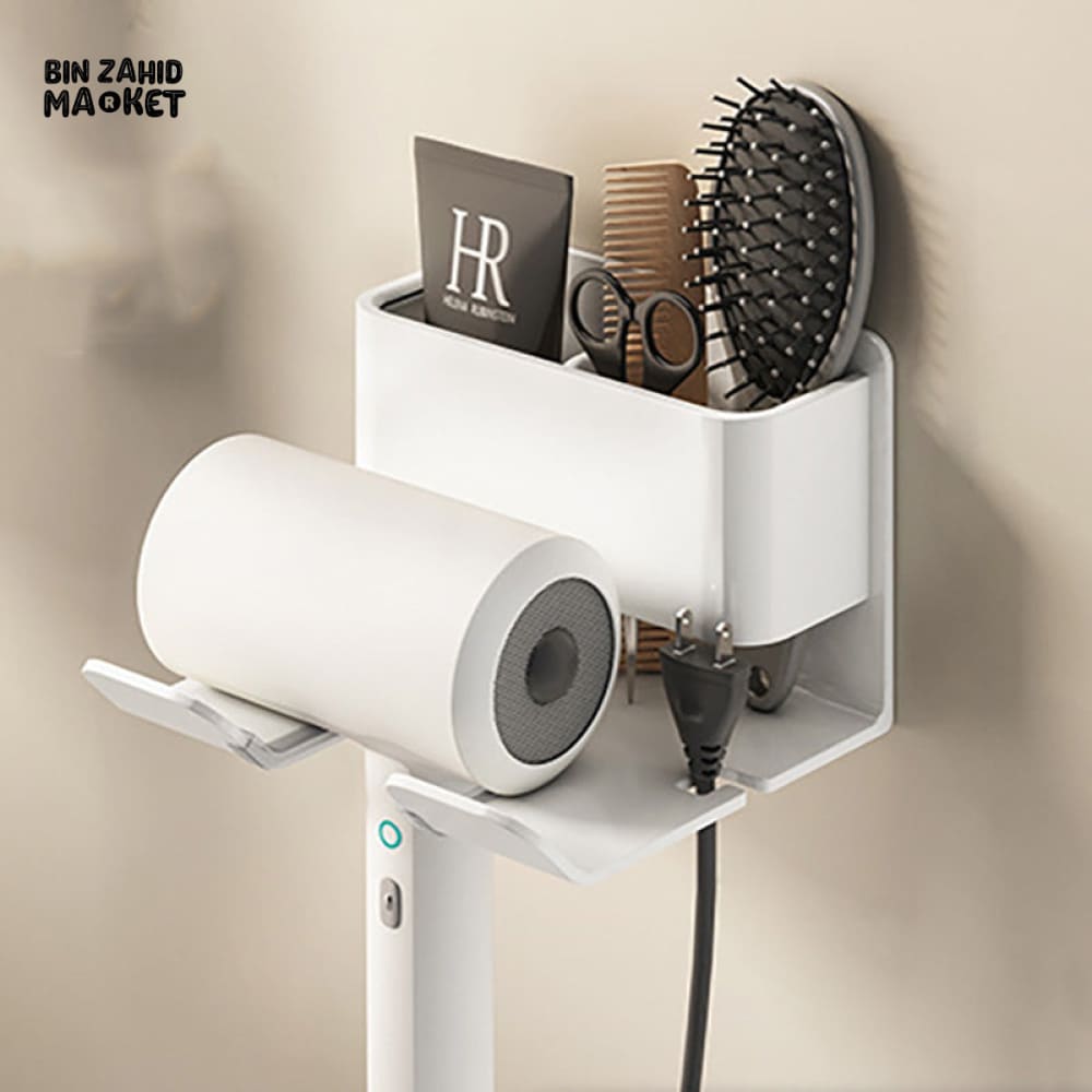 MULTIFUNCTIONAL WALL MOUNT HAIR DRYER & BATHROOM ORGANIZER