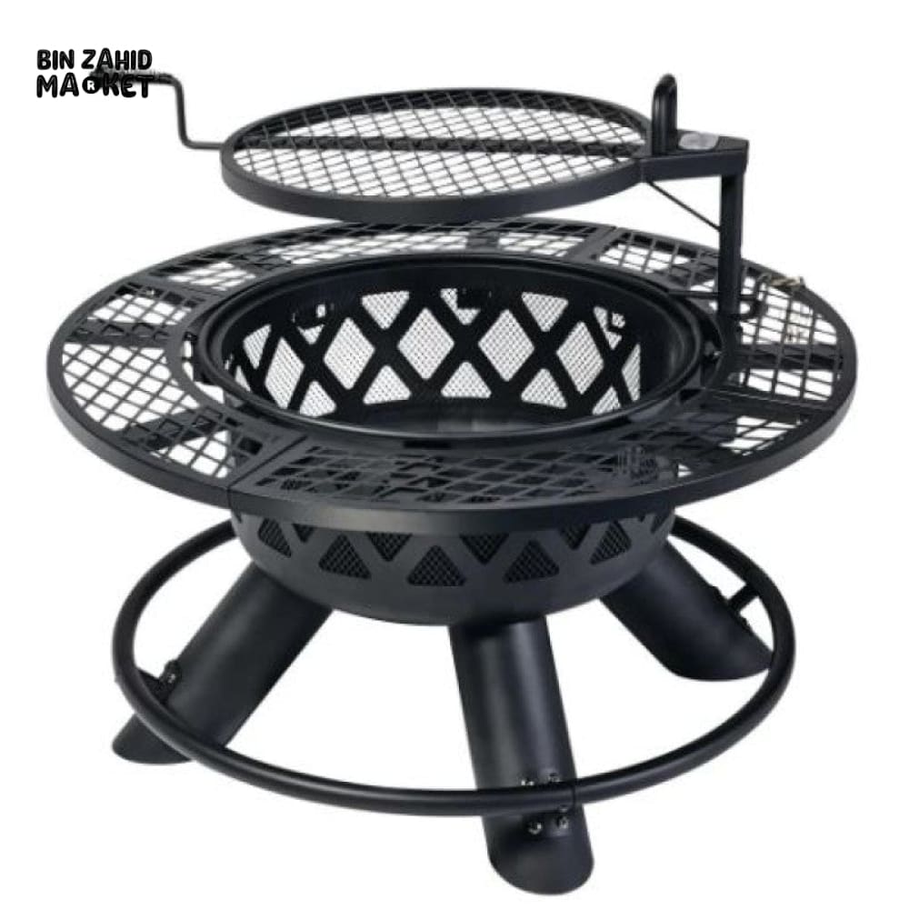 OUTDOOR FIREPIT BBQ GRILL WITH ROTATING COOKING GRATE