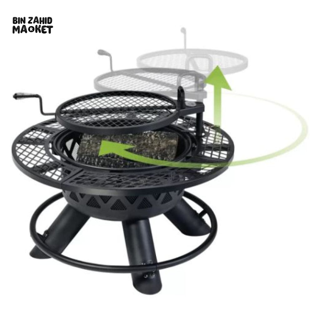 OUTDOOR FIREPIT BBQ GRILL WITH ROTATING COOKING GRATE