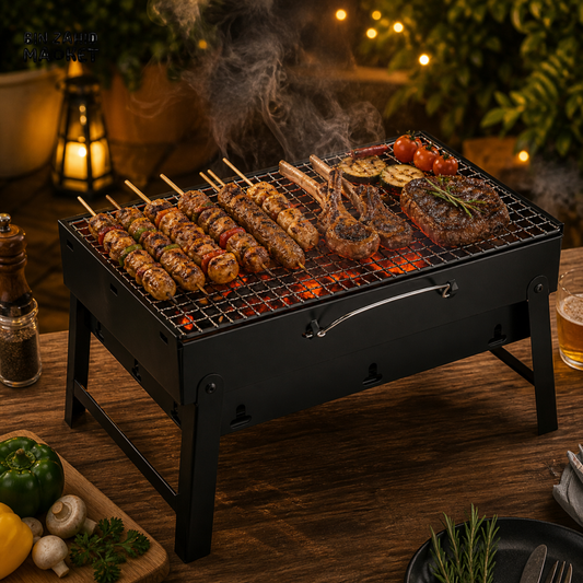 PORTABLE CHARCOAL BBQ GRILL FOLDING BLACK BARBECUE GRILL FOR PICNIC CAMPING OUTDOOR COOKING