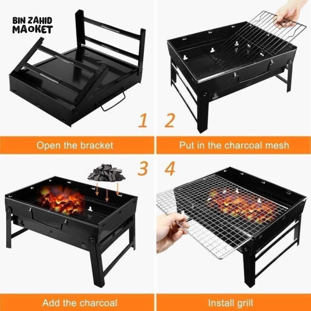 PORTABLE CHARCOAL BBQ GRILL FOLDING BLACK BARBECUE GRILL FOR PICNIC CAMPING OUTDOOR COOKING