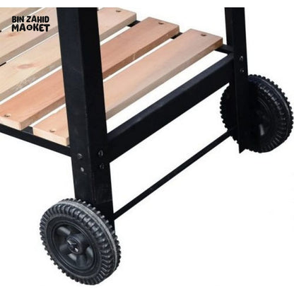 PORTABLE CHARCOAL BBQ GRILL WITH SMOKER RACK & WHEELS