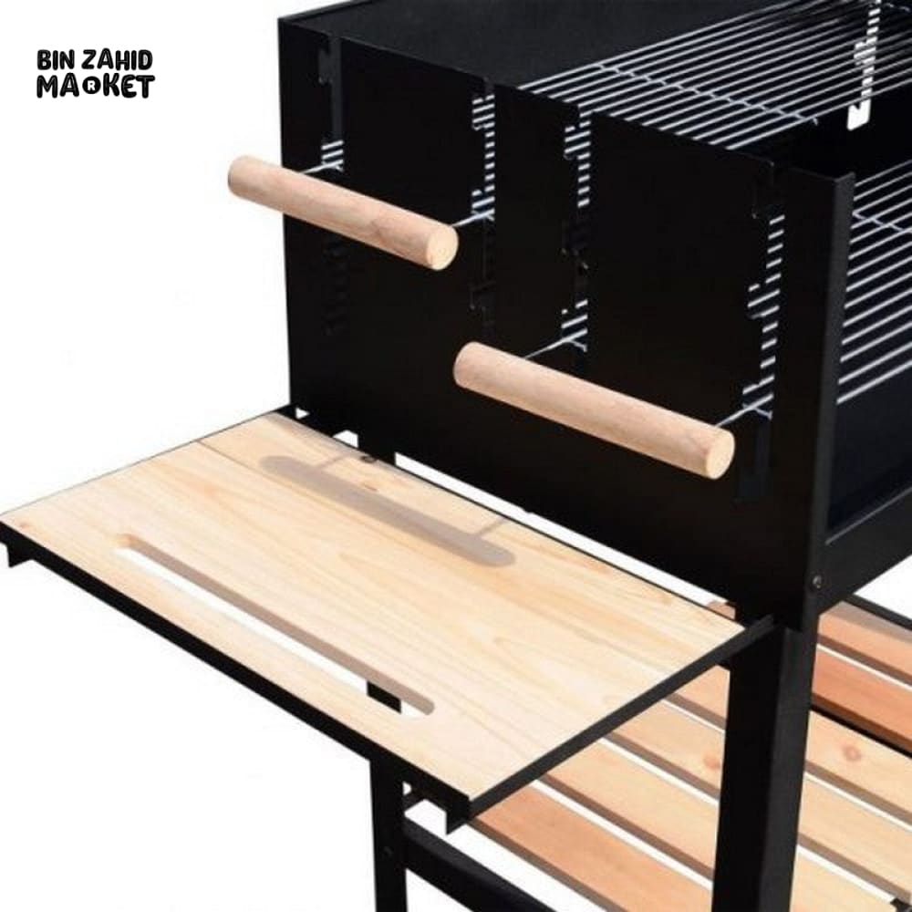 PORTABLE CHARCOAL BBQ GRILL WITH SMOKER RACK & WHEELS