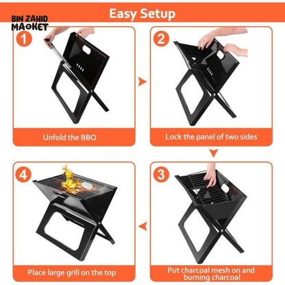 PORTABLE FOLDING BBQ CHARCOAL GRILL