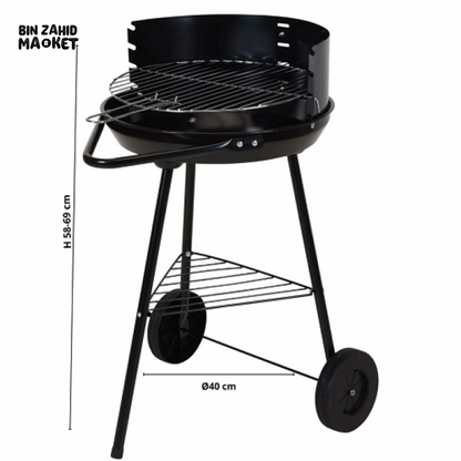 PORTABLE ROUND CHARCOAL BBQ GRILL WITH WHEELS