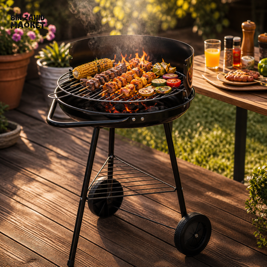 PORTABLE ROUND CHARCOAL BBQ GRILL WITH WHEELS