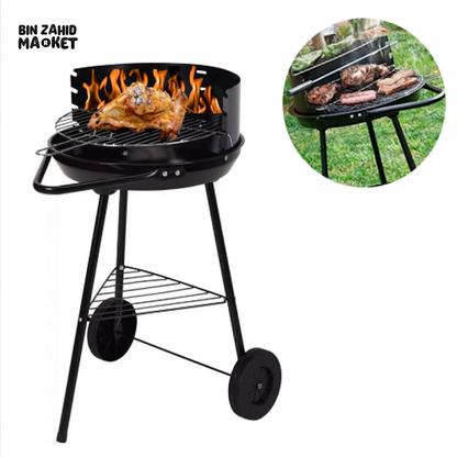 PORTABLE ROUND CHARCOAL BBQ GRILL WITH WHEELS