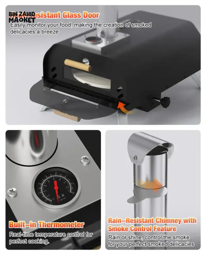 PORTABLE WOOD CHARCOAL FIRED PIZZA OVEN BLACK ENAMEL OUTDOOR BBQ OVEN FOR GARDEN CAMPING