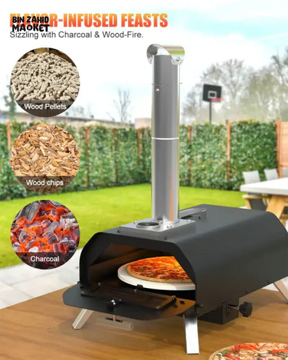 PORTABLE WOOD CHARCOAL FIRED PIZZA OVEN BLACK ENAMEL OUTDOOR BBQ OVEN FOR GARDEN CAMPING