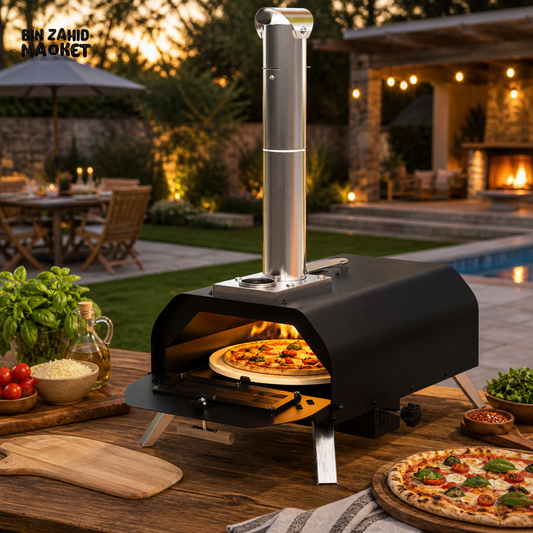 PORTABLE WOOD CHARCOAL FIRED PIZZA OVEN BLACK ENAMEL OUTDOOR BBQ OVEN FOR GARDEN CAMPING