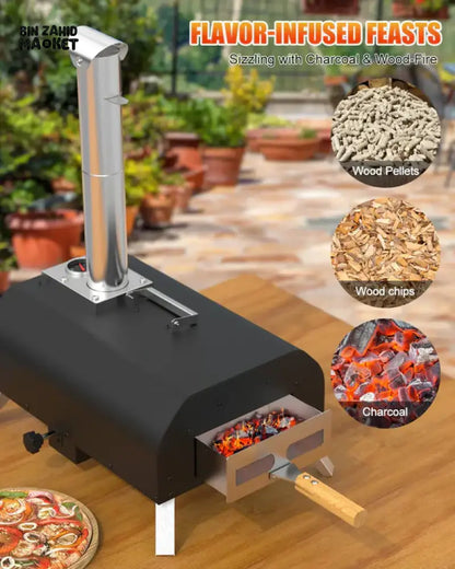 PORTABLE WOOD CHARCOAL FIRED PIZZA OVEN BLACK ENAMEL OUTDOOR BBQ OVEN FOR GARDEN CAMPING