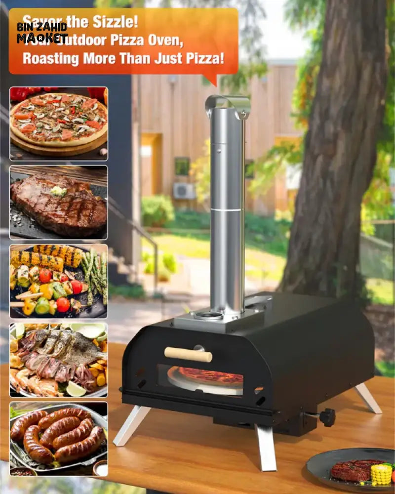 PORTABLE WOOD CHARCOAL FIRED PIZZA OVEN BLACK ENAMEL OUTDOOR BBQ OVEN FOR GARDEN CAMPING