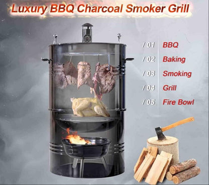 PREMIUM 5-IN-1 VERTICAL CHARCOAL SMOKER BBQ GRILL 18 INCH