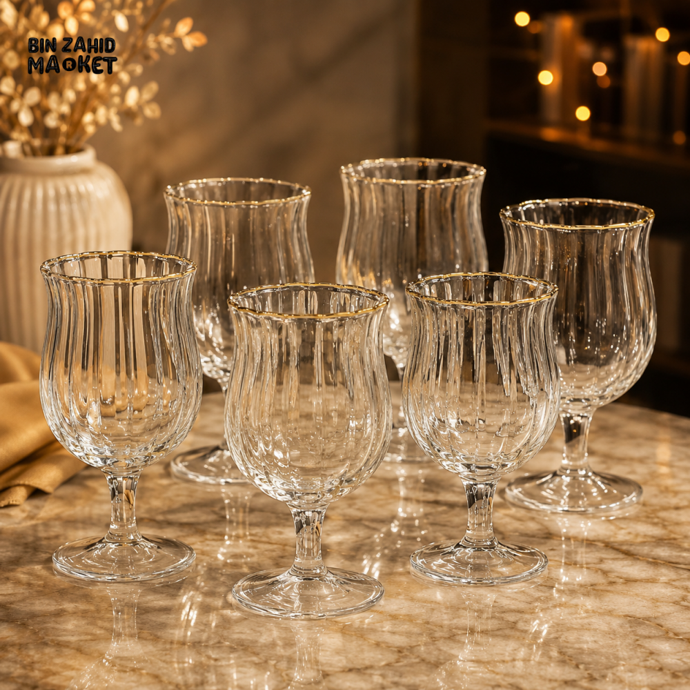 PREMIUM GOLD RIM CRYSTAL GOBLET GLASS 6 PIECES SET