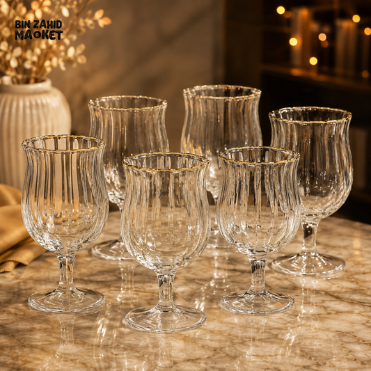 PREMIUM GOLD RIM CRYSTAL GOBLET GLASS 6 PIECES SET