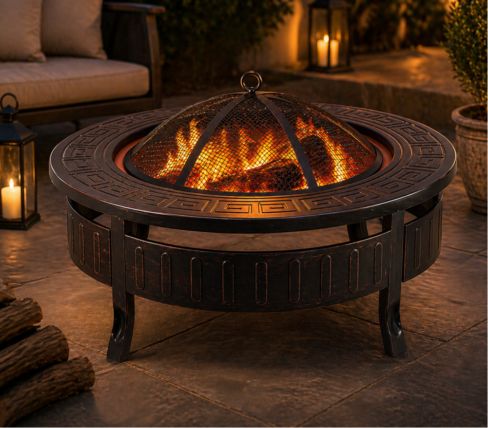 PREMIUM OUTDOOR CAST IRON FIRE PIT BBQ GRILL ROUND FIRE BOWL
