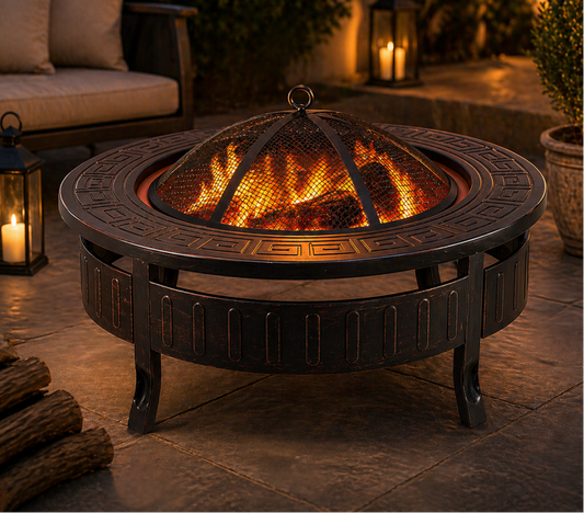PREMIUM OUTDOOR CAST IRON FIRE PIT BBQ GRILL ROUND FIRE BOWL