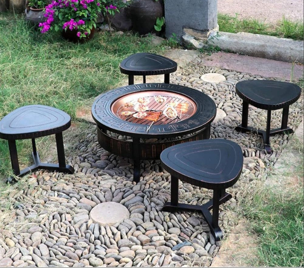 PREMIUM OUTDOOR CAST IRON FIRE PIT BBQ GRILL ROUND FIRE BOWL
