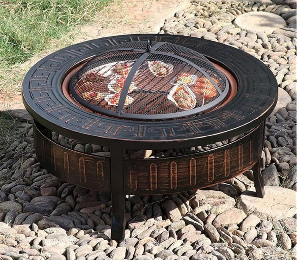 PREMIUM OUTDOOR CAST IRON FIRE PIT BBQ GRILL ROUND FIRE BOWL