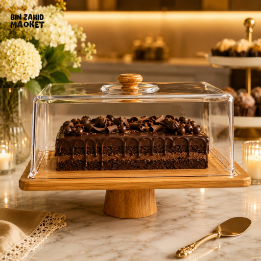 RECTANGLE CAKE STAND WITH ACRYLIC DOME