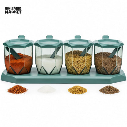 ROYAL 4 GRID SEASONING CONTAINER SET WITH SPOONS
