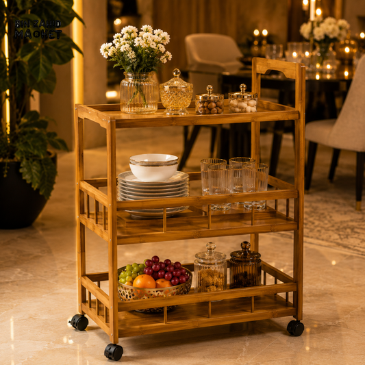 ROYAL SERVE 3-TIER WASHABLE WOODEN TEA TROLLEY