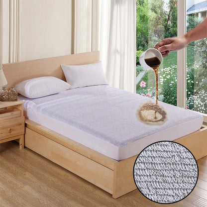 Terry Cotton Waterproof Mattress Protector In White Color With Elastic Fitting